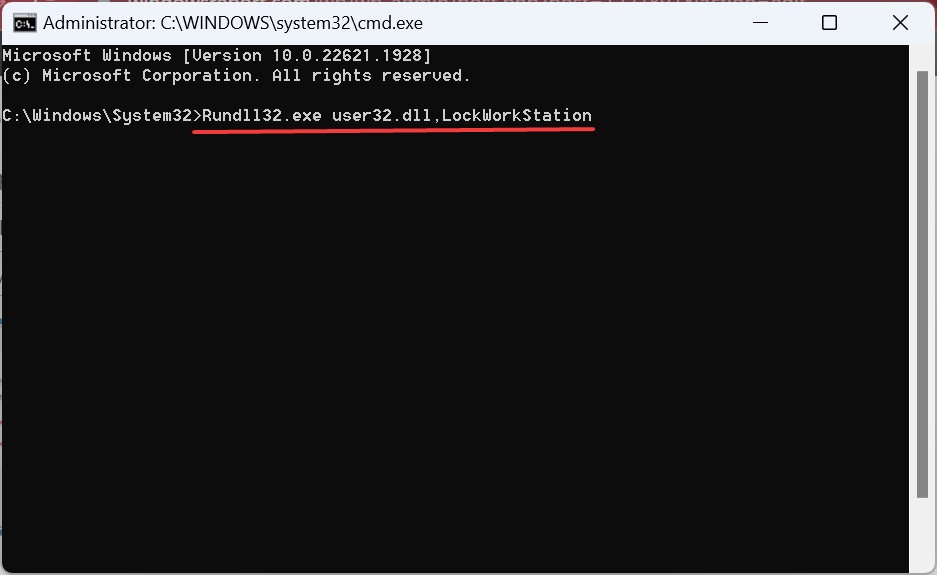 command to lock screen in Windows 11 