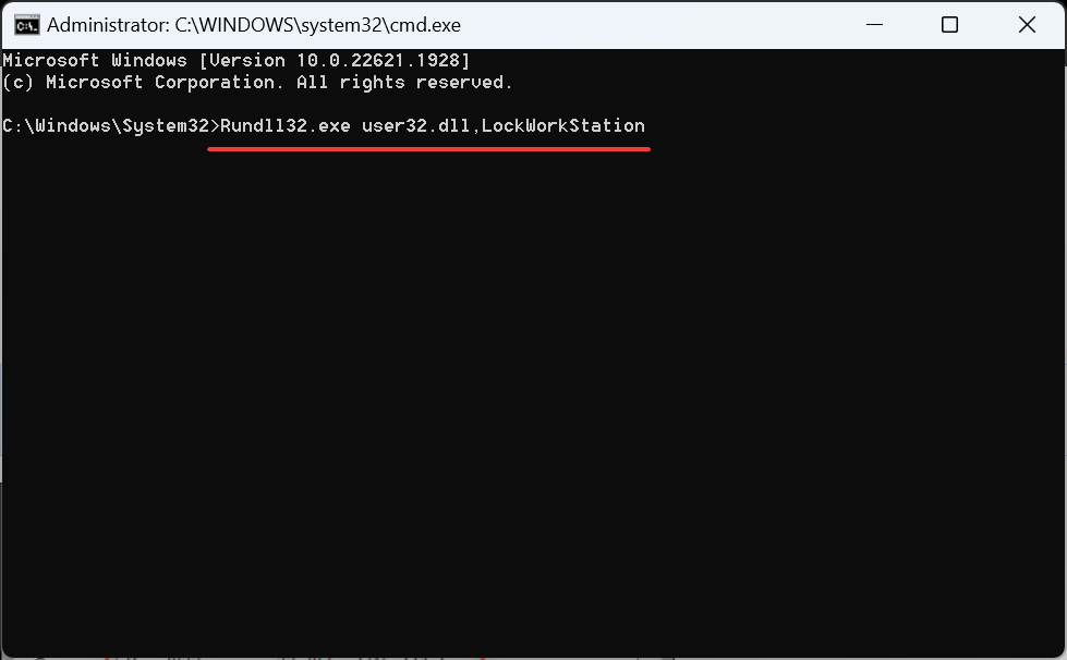 lock Windows 10 with a command