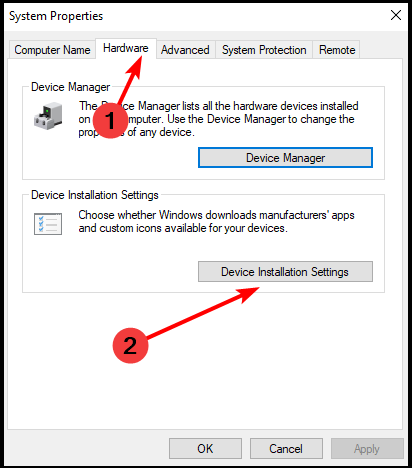 go to device installation settings