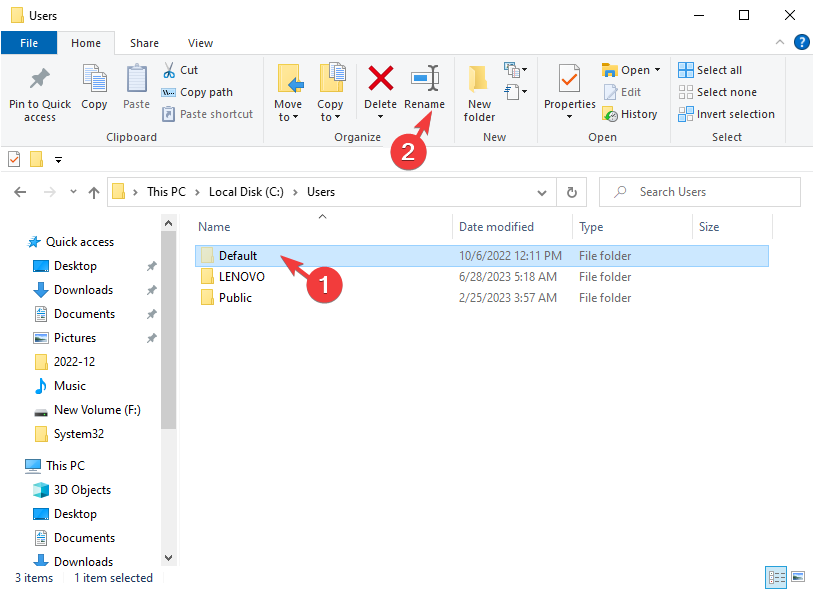 Rename the folder LOcal  user folder windows 10