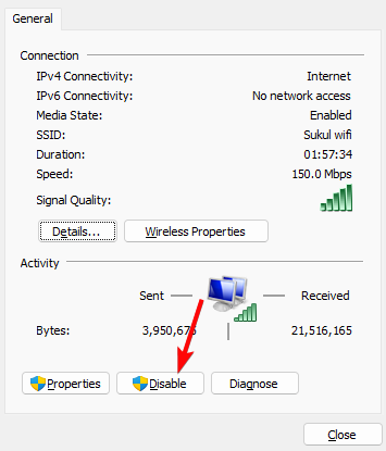 disable network