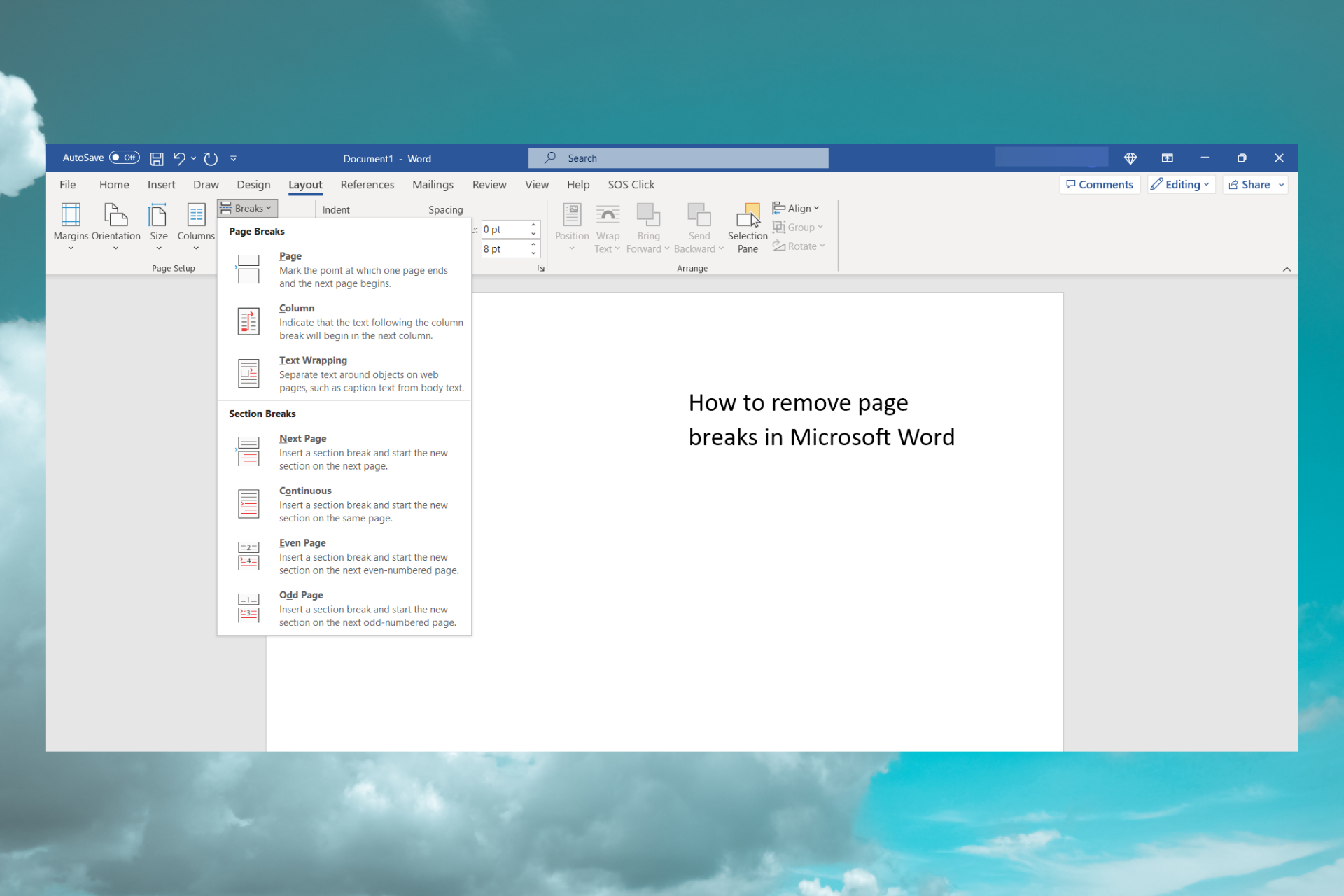 How to remove page breaks in Microsoft Word